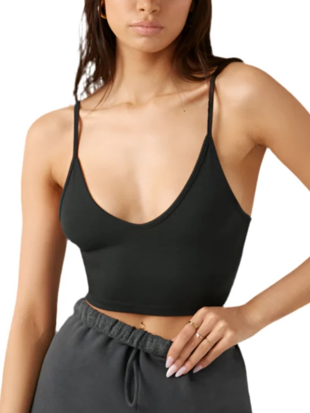 Joah Brown Black Ribbed Slim Camisole